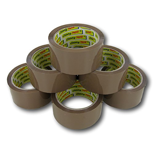 stikky 6 rollos 48 mm x 66 m del paquete de banda cinta adhesiva – Color Marrón