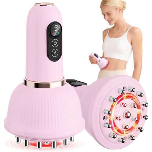 Jobazok Lymphatic Drainage Massager, Anti Cellulite Massage Tool, Body Sculpting Machine with Red Light Therapy, Heating, Vibration for Stretch Marks & Cellulite, Gift for Women & Men, Rose Gold