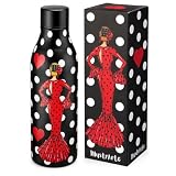 Botella térmica flamenca 500 ml acero inoxidable sin BPA – fondo negro – regalo original para profes y amantes del flamenco – illustrArte – María Rojo