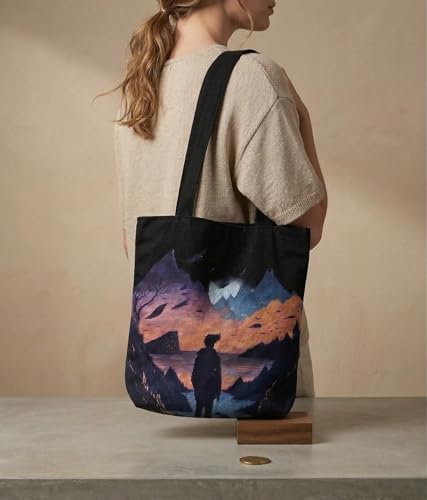 Image of Canvas Tote Bag with Zipper for Women| Inside Pocket | Cotton College Shoulder Bag | Stylish Travel Sling & Handbag for Daily Use | Cotton Canvas Fabric