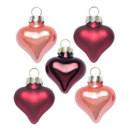Inge Glas Magic Mini-Weihnachtskugeln Herz | 8 Herzen 4cm aus Glas | in Karton-Box (Vintage Rose | Bordeaux Altrosa)