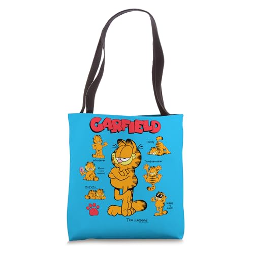 Bolso tote Garfield Classic con diseño de posturas múltiples, logo y huellas de Garfield: 'La leyenda'
