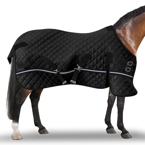 78in Horse Blanket, Rugged Waterproof Pongee Fabric, 200g Midweight Stable Turn Out Blanket, Black - Image 4