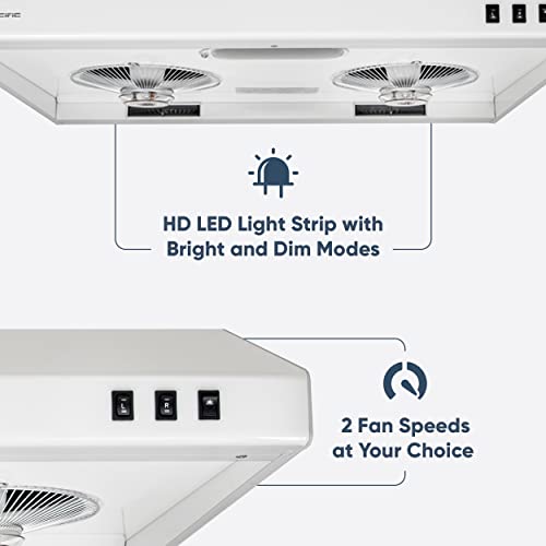 Pacific Economy Under Cabinet Ducted Range Hood 30 Inch - Cfm550 Powerful 2-Speed Wall Mount Kitchen Vent Hood - Electric Hood With Lighths, Filterless, White ‎Pr1230Bw #TOP5