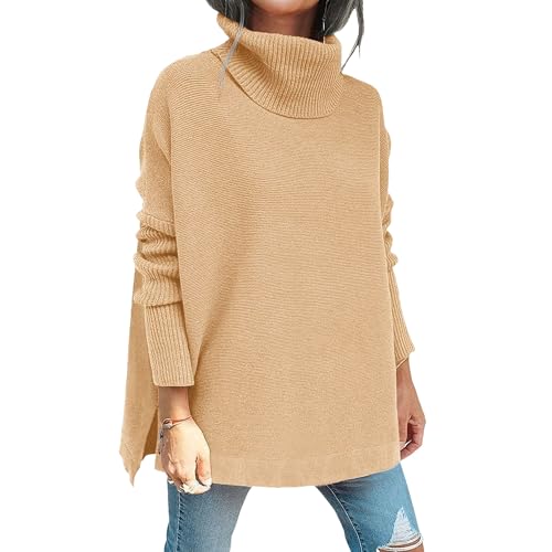 Listado de Jerséis para Mujer los 5 más buscados. 44 Suéter de Cuello Alto para Mujer, jerséis, cárdigans, Ropa de Invierno, suéter Holgado Manga Larga con Abertura y alas murciélago, Prendas Punto