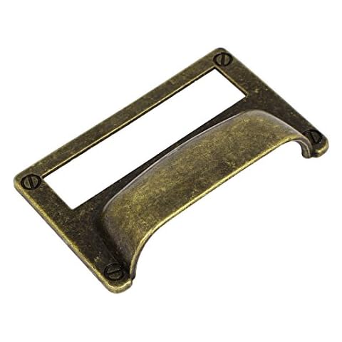 sourcing map Etiqueta Soporte Tirador Asas, Vintage Etiqueta Marco Cajón Perillas para Gabinete Alacena, Bronce Tono w Tornillo Cover