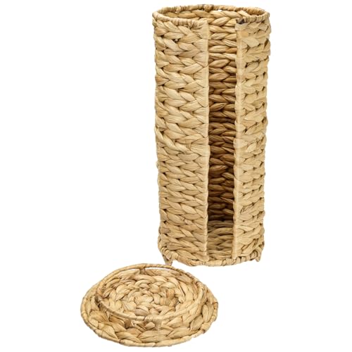 Miniatura 3 de Hmf Portarrollos De Papel Higiénico Trenzado De Jacinto De Agua Sostenible, Soporte De Pie Para Papel Higiénico 3 Rollos De Wc 35,5 X 17 Cm