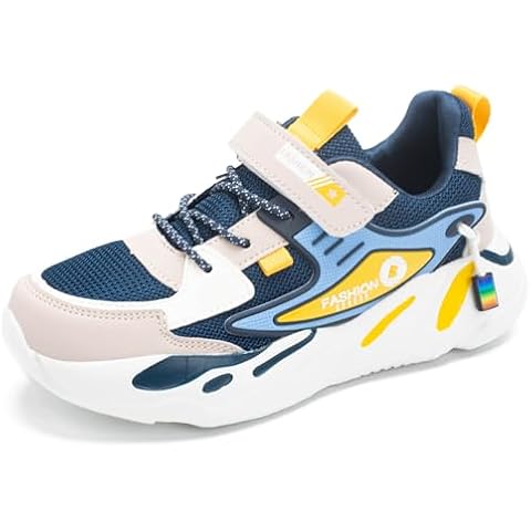 Yeerovan Kids Sneakers for Boys Girls Mesh Breathable Running Shoes Lightweight Hook and Loop Athletic Casual Shoes(1876-Blue 34) Cover