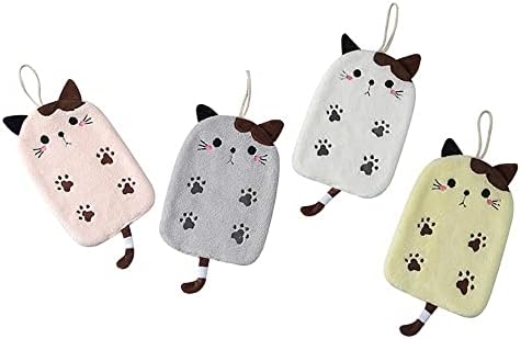 M-Tra Hand Towel – Premium Kitchen Hand Towels with Hanging Loop – Cute Design Dish Towels – Ultra-Absorbent Coral Fleece – Hand Towels for Kitchen, Bathroom, Dishes (1 pcs) (Grey, Kitty)