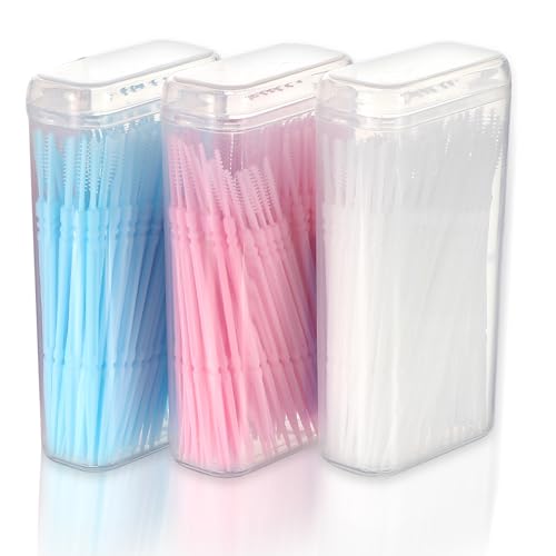 Ptwola 500pcs Double Head Dental Floss Interdental Brush 2-in-1, Disposable Plastic Multicolor Dental Pick Braces Cleaner Brush Oral Care Toothpicks (5 Pack, 100pcs/Box)