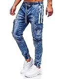 BOLF Homme Pantalon Cargo de Randonnée Fonctionnel d'extérieur de Sport Loisir Joggeur Jogging avec Cordon de Serrage Confort Street Style TF053 Bleu foncé M [6F6]