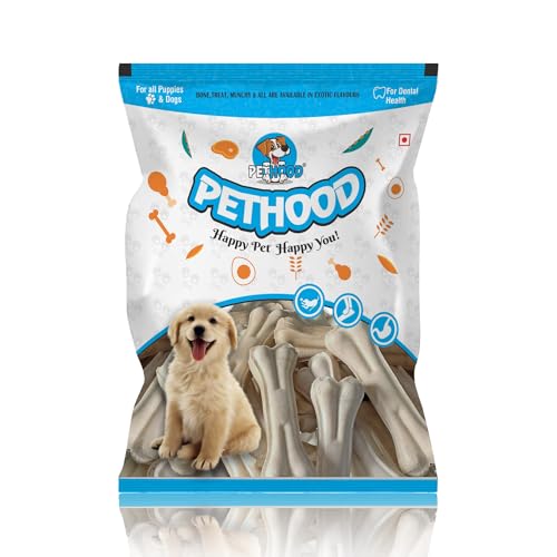Image of Rawhide Pressed Dog Chew Bone 5 inches - 1 Kg Pack | Chewy Training and Feeding | Crunchy Chew Calcium Bones | Pet Haddi Treat for Dogs | Pups Puppies Healthy Pet Snacks | Dog Food Supplement