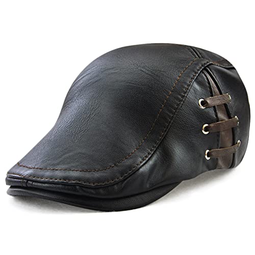 DongBao Herren Damen Schiebermütze Newsboy Schirmmütze PU Leder Baskenmütze Flat Cap Barett Mütze Herbst/Winter