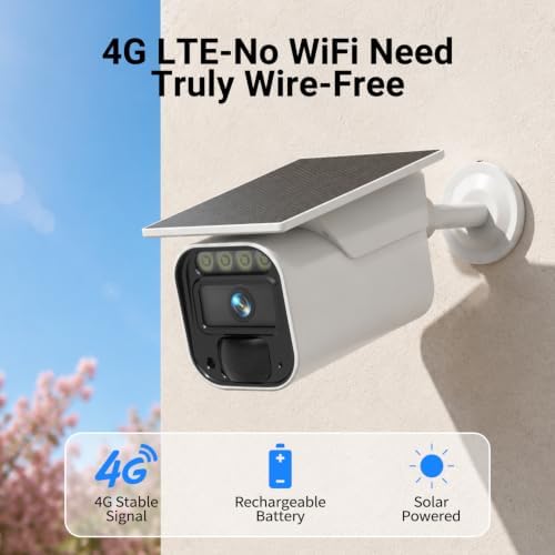 runofast 4G LTE Cellular Security Camera with Solar Panel, No WiFi Security Cameras Outdoor Built-in eSIM, Wireless Off-Grid Camera Without Internet, Color Night Vision, 2-Way Talk - 3
