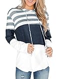 Lopie Women's Long Sleeve Hoodies Casual Loose Pullover Color Block Tops Striped Sweatshirts (White,...