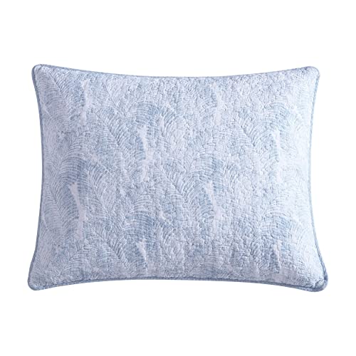 Edredón Queen Tommy Bahama de algodón prelavado azul y blanco 7