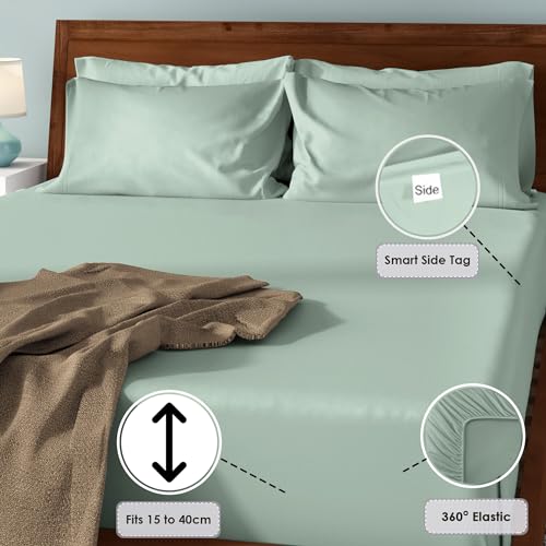 Pizuna Luxurious Cotton Emperor Size Fitted Sheets Sea Foam - Image 3