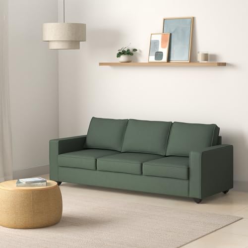 Image of Wakefit Sofa Set | 3 Year Warranty | Mini 3 Seater Sofa for Living Room, Wooden Couch - Napper Mini (Omega : Green)