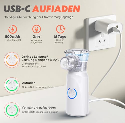AU YAT Inhalationsgerät Maschine für Erwachsene, Wiederaufladbare Tragbare Inhaliergeräte für Erwachsene und Kinder, Leise Inhalator für Kinder