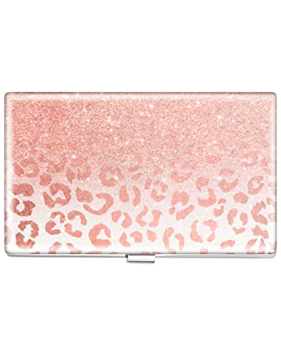 Swooflia Business Card Holder Case Wallet for Men Women Metal Cute Leopard Bling Slim Pocket Purse Square Card Cases Cute For Realtors Real Estate Agents