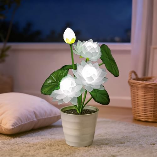 Image of Artificial White Lotus Flower Lamp Flower Night Light for Home Yoga Studio Meditation Decor, Gifts for Women Mom Grandma Girlfriend on Birthday Christmas Valentines Mothers Day