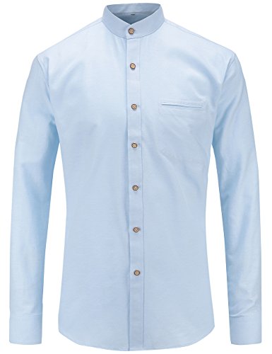 JEETOO Homme Chemise à Col Officier Manches Longues de Couleur Unie Oxford Chemises d'affaires(Bleu, Large)