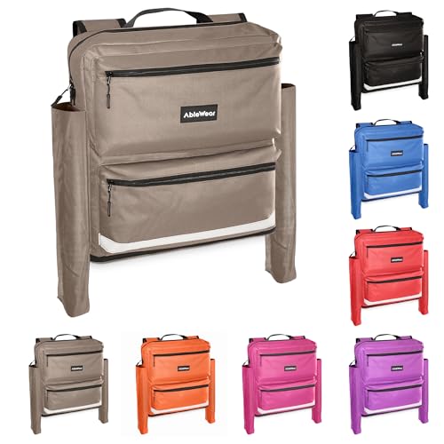 AbleWear Sac pour scooter de mobilité avec poches pour béquille, gris, accessoires de scooter à mobilité réduite, rangement extensible, aide aux personnes handicapées, sac de scooter électrique, sac