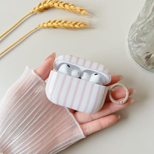Image of MINSCOSE for AirPods Pro 3rd Generation Case (2025),Cute Striped Aesthetic Pattern Design with Trendy Keychain Ring,Soft TPU Protective Shockproof Cover with Cleaner Kit for Airpods Pro 3-Khaki
