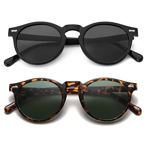 Image of Gleyemor Vintage Polarized Sunglasses for Men Round Sunglasses UV400 Protection Retro Hand-crafted Acetate Frame