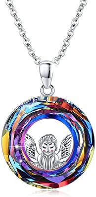 ZIPPICE Crystal Guardian Angel Necklace,925 Sterling Silver Angel Pendant Necklace, Angel Wings Protection Necklace Faith Inspired Pendant Crystal Pendant Necklace For Women Girls