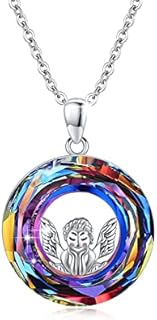 ZIPPICE Crystal Guardian Angel Necklace,925 Sterling Silver Angel Pendant Necklace, Angel Wings Protection Necklace Faith Inspired Pendant Crystal Pendant Necklace For Women Girls