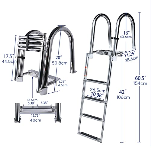 Escalera plegable telescópica para barco con barandilla 4 peldaños miniatura 7