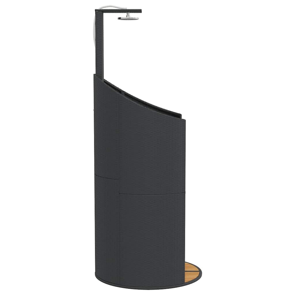 Ducha de jardín de ratán sintético con base de listones de madera de acacia, 100 x 100 x 241,5 cm, ducha de piscina independiente con mango giratorio y alcachofa superior, marco de acero