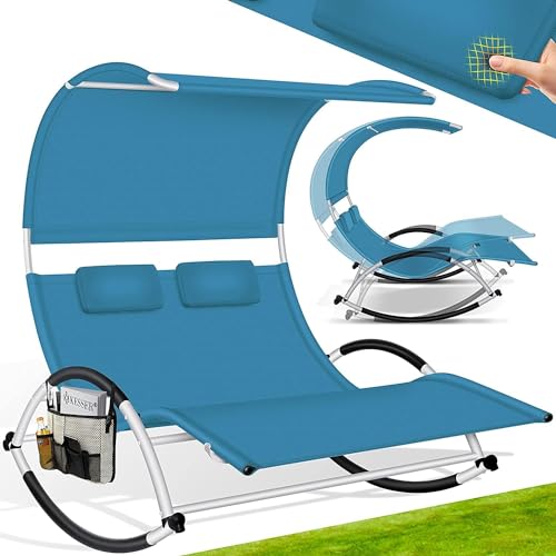 KESSER Lettino Doppio, Prendisole, Fino a 240 kg, 2 Persone, Prendisole Relax, Baldacchino, con tettuccio apribile, Lettino da Giardino, con Superficie di Sdraio ergonomica, sdraio a dondolo, Blu petr