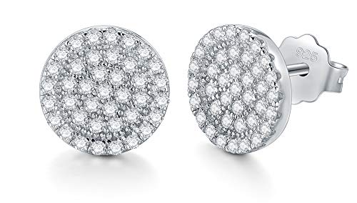 925 Sterling Silver Stud Earrings, BoRuo Cubic Zirconia Round Cut Halo Earrings