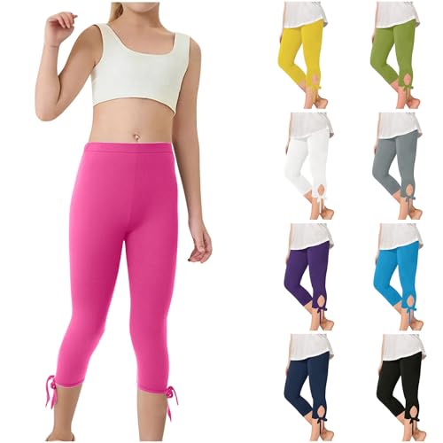 Girls Laceup Side Summer Capri Leggings Stretchy Comfy Elastic Waist Footless Cute Leisure Pants for 2-13 Years2