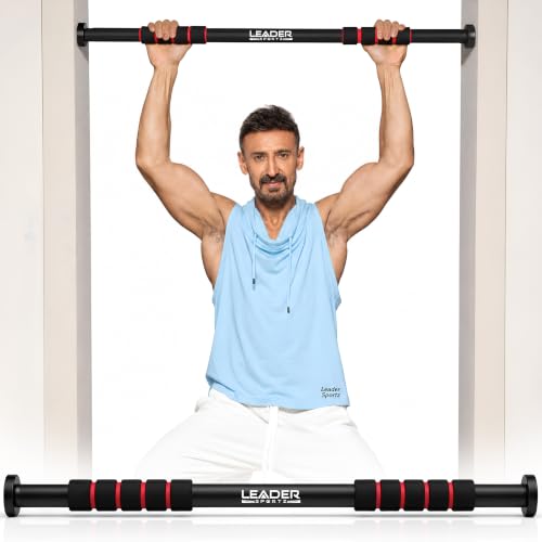 Image of Leader Sportz Pull Up Bar for Home for Kids & Adults [100 KG] | Doorway Chin Up Bar with Anti-Slip Grip & Safety Lock | No-Drill Adjustable Hanging Exercise Rod, Gym Equipment for Home Workout