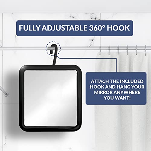Mirrorvana Hanging Fogless Shower Mirror For Shaving With 360° Rotatable Swivel Hook - Anti Fog And Shatterproof 6.3" X 6.3" Surface (Black) #TOP3