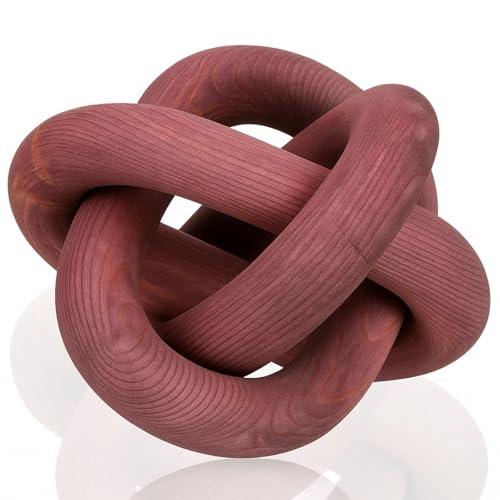 Image of Yalikop 3 Link Wood Knot Decor Rustic Home Decor Accents Hand Carved Coffee Table Decoration, Boho Chain Link Decoration, Modern Shelf, Rustic Objects for Home Living Room Bedroom(Reddish-Brown)