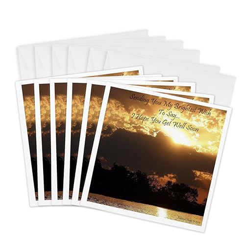 Cartes de vœux Get Well Soon 3dRose Golden Sunset lot de 6 format 15x15 cm