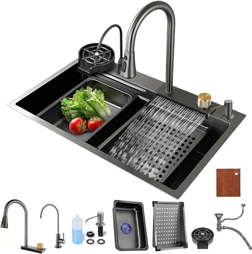 Image of X-XONIER 304 Grade Stainless Steel 7 In 1 Shower panel and All in One Sink Combo Multifunction Handheld Mist Spray Temperature Display (silver)