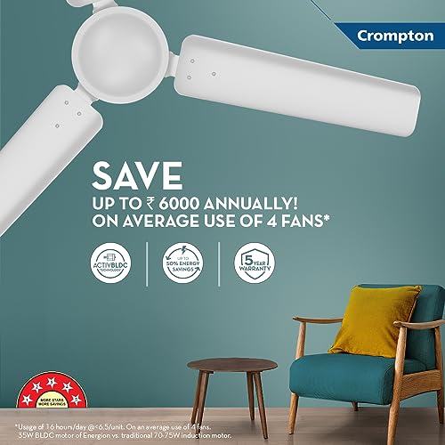 Image of Crompton Gracee 5-L Instant Water Heater (Geyser) & Crompton Energion HS 1200 mm BLDC Ceiling Fan with Remote Energy Efficient 5 Star Rated High Speed (Opal White)