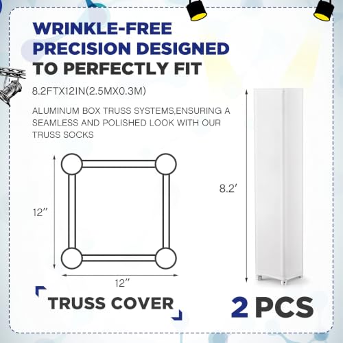 Image of Hahafelt 2 Pcs White Truss Cover Fits 8 ft x 12 in Box Truss Scrim Elastic Fabric Seamless Integration Easy Installation Pull over Sleeves Christmas