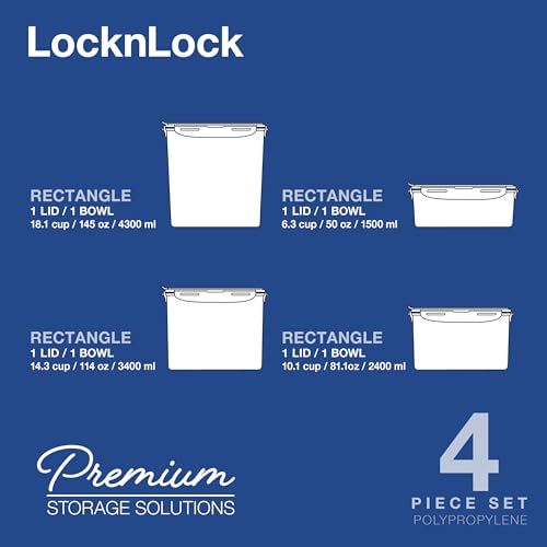Image of LocknLock Easy Essentials Pantry Food Storage Container Set /Food Storage Bin Set, Rectangular, BPA-free /Dishwasher Safe, 4 Piece - Clear