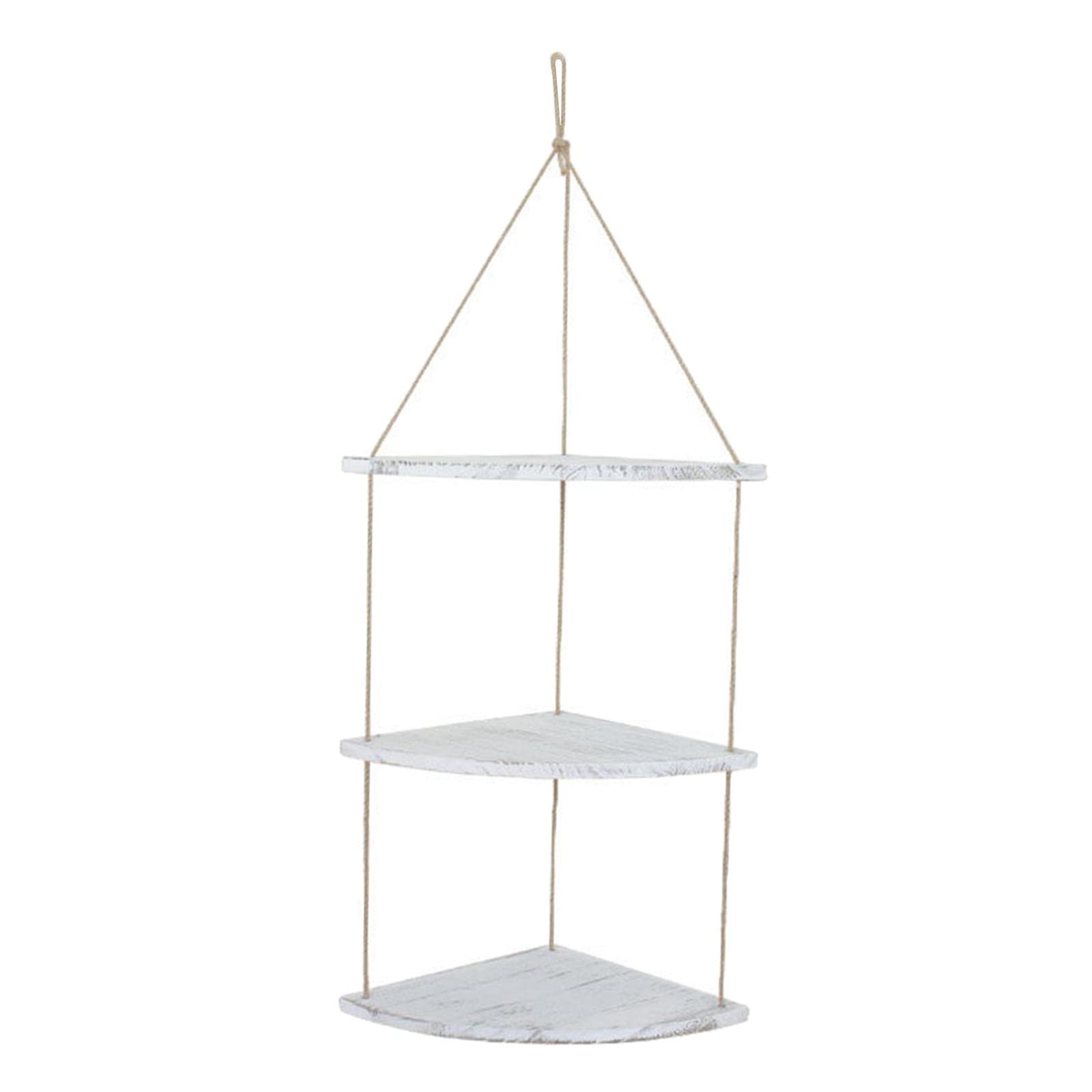 Merishopp Premium Swing Hanging Rope Corner Shelves 1-3 Tier Holder w/Hook Decoration White 3 tier1 Piece Hanging Corner Shelf(with Rope and Hook)| Bookcases| Bookcases| Furniture |Home & Garden 3