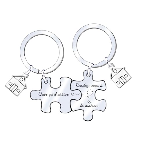 JRZDFXS Cadeau Saint valentin Couple Porte clé Maison Couple Personnalisé: Ensemble de 2Pcs Porte Clef en Acier Inoxydable - pour la Maison - Cadeau Amour de Pendaison de Crémaillère (2)