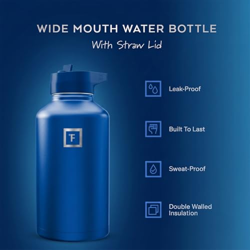 Image of IRON FLASK 64 oz Wide Mouth Water Bottle with Straw | Insulated Half Gallon Water Bottle with Leakproof Straw Lid - BPA Free, Cold 24 Hrs, Sweat Free (Twilight Blue)
