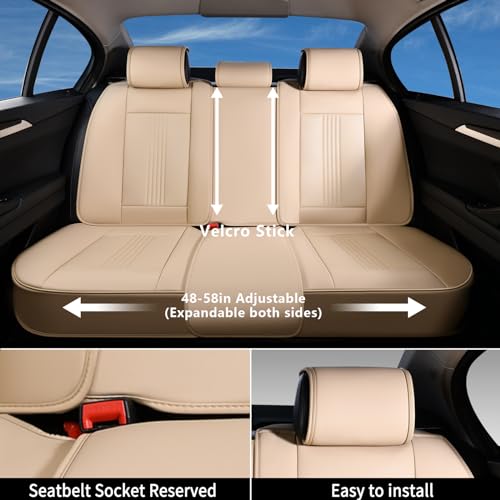 Image of Coverado Seat Covers Full Set, Leather Car Seat Cover, Waterproof Car Seat Protector, Automotive Seat Covers Car Seat Cushion Universal Fit for Most Cars, Beige
