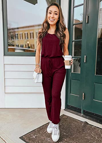 Prettygarden Women's Two Piece Outfit Sleeveless Crewneck Tops With Sweatpants Active Tracksuit Lounge Wear (Wine Red,X-Large) #TOP2