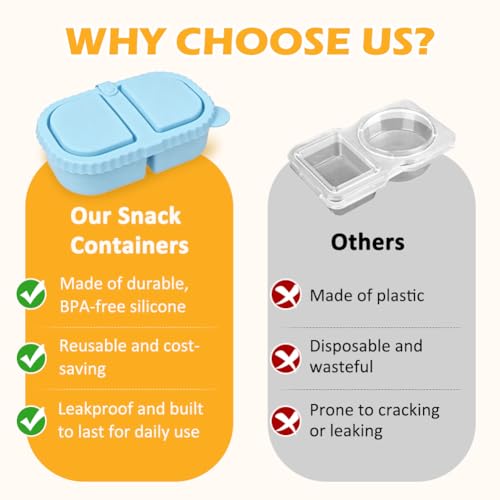 YQL 4 Pack Silicone Snack Containers with Leakproof Lids, Double-Compartment Bento Boxes for Kids & Adults, Reusable Food Storage for Snacks, Sauces, Lunch, Travel, and Meal Prep by YQL - Image 5